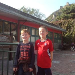 James and his best friend at the Great Wall entrance. 